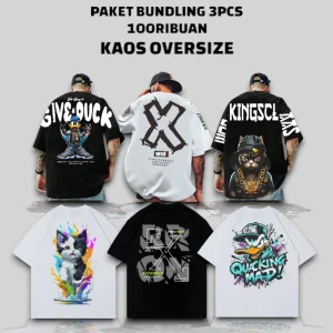 Paket 3PCS Kaos Oversize Distro Viral Cuma 100rb