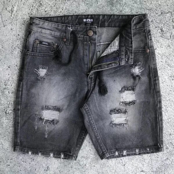 Celana Pendek Jeans Sobek Hitam – Korean Style Pria