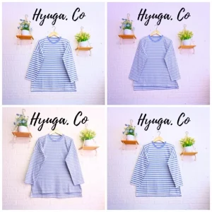 Kaos Stripe Oversize Wanita Dusty Blue Tangan Panjang Ter – ShopperGal