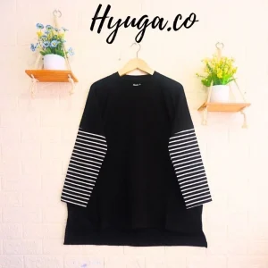 Kaos Stripe Oversize Wanita Hitam Tangan Belang Stripe Do – ShopperGal