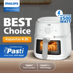 PHILIPS NA220/10: Air Fryer 500W Terbaik & Transparan