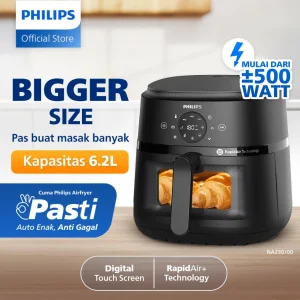 PHILIPS NA230/00: Air Fryer 6.2L Low Watt Canggih