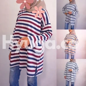 Kaos Stripe Oversize Wanita Stripe Terbaru Tangan Panjang – ShopperGal