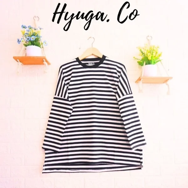 Kaos Stripe Oversize Hijab Tangan Panjang Wanita  kaos ov – ShopperGal